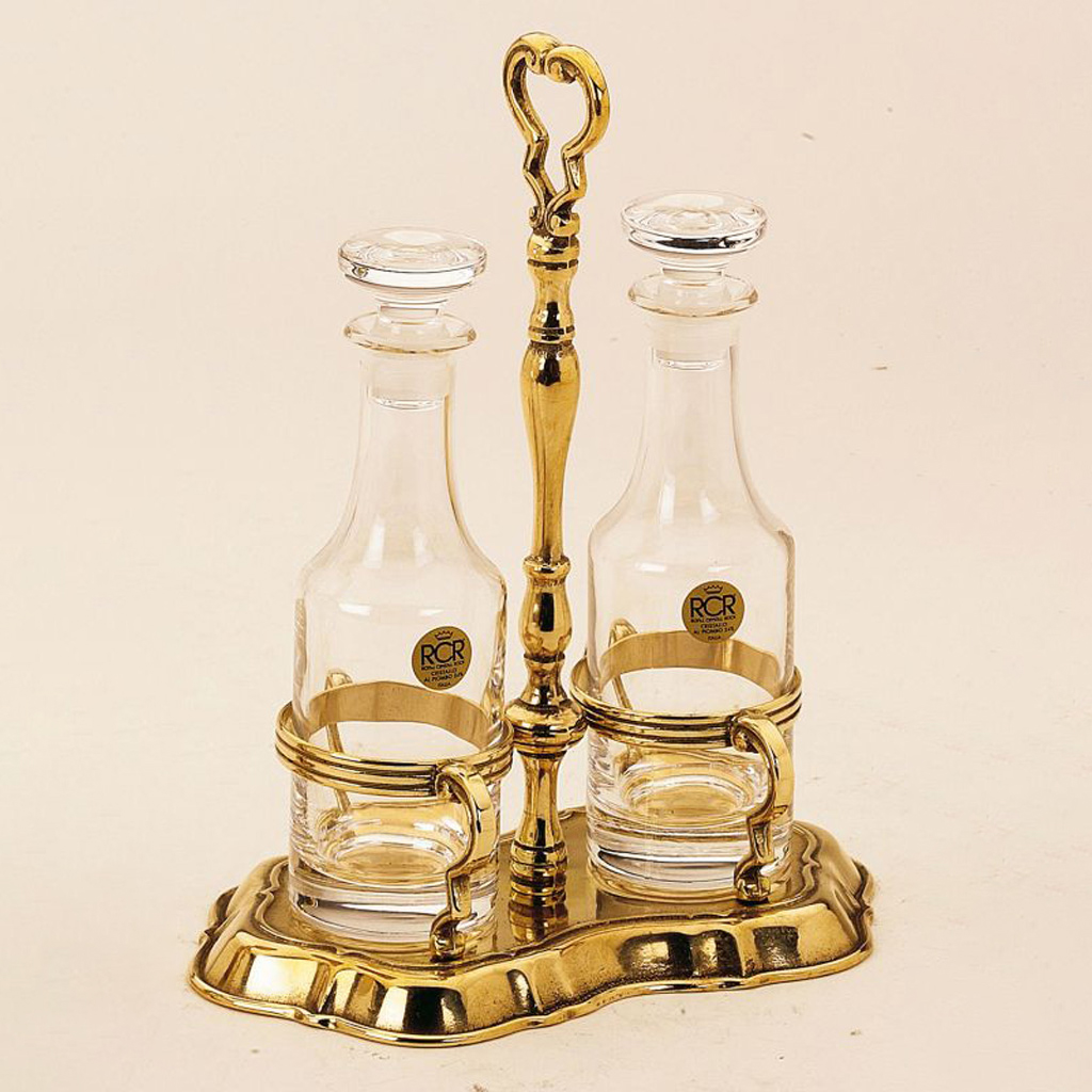 Cruets brass and crystal glass